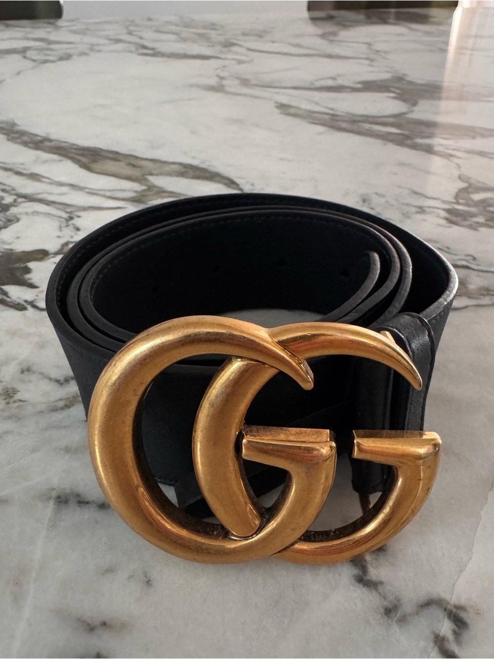 Gucci GG Marmont Black Leather Double G Belt Authentic